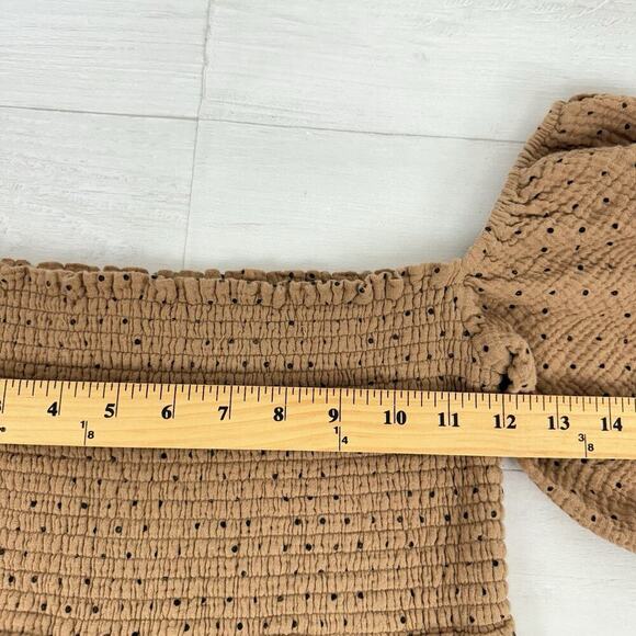 OPT Tiered Babydoll Midi Dress M Puff Sleeve Square Neck Smocked Polka Dot Gauze - Picture 10 of 13